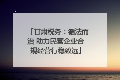 甘肃税务：循法而治 助力民营企业合规经营行稳致远